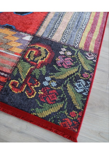 Patchwork Dijital Baskı Dekoratif Salon Halısı Makinede Yıkanabilir Kırkyama Kilim Kaymaz Taban Kırmızı Yolluk Modern Mutfak Halı Modelleri