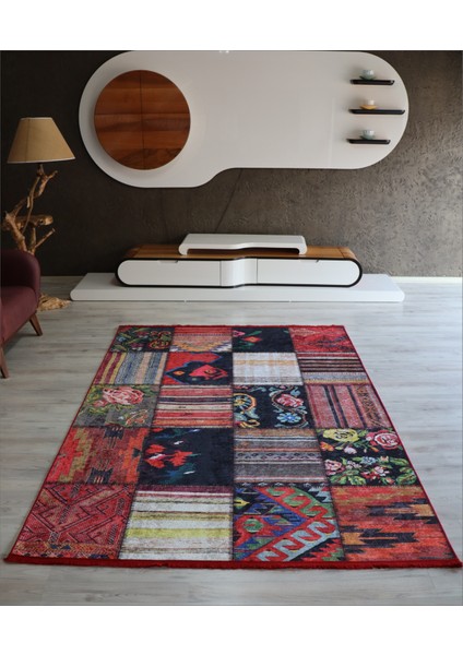 Patchwork Dijital Baskı Dekoratif Salon Halısı Makinede Yıkanabilir Kırkyama Kilim Kaymaz Taban Kırmızı Yolluk Modern Mutfak Halı Modelleri