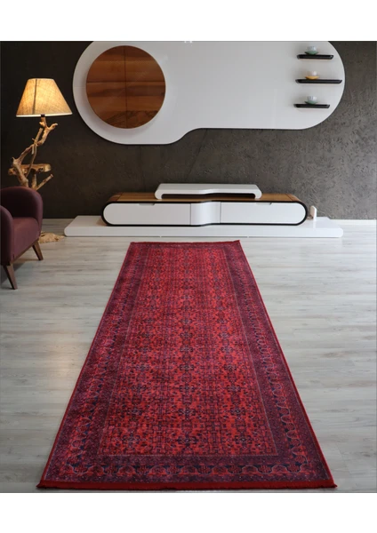 Afgan Kırmızı Salon Halısı Makinede Yıkanabilir Mutfak Halısı Modern Yolluk Dekoratif Kaymaz Taban Kilim