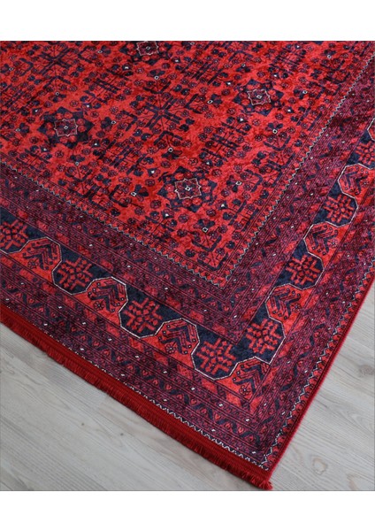 Afgan Kırmızı Salon Halısı Makinede Yıkanabilir Mutfak Halısı Modern Yolluk Dekoratif Kaymaz Taban Kilim