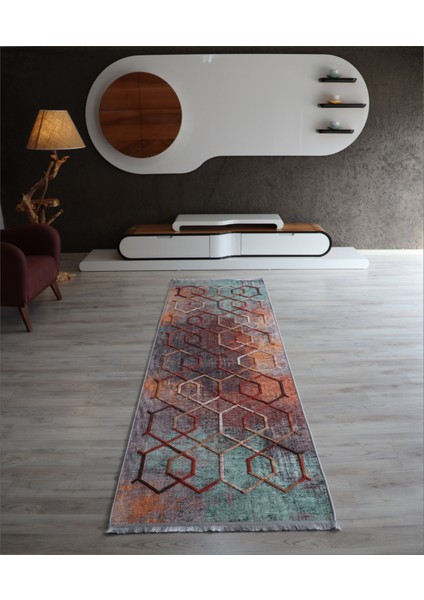 Arte Nakışlı Dekoratif Turuncu Yeşil Salon Halısı Modern Mutfak Halısı Makinede Yıkanabilir Kaymaz Yolluk Butik Kilim Modelleri