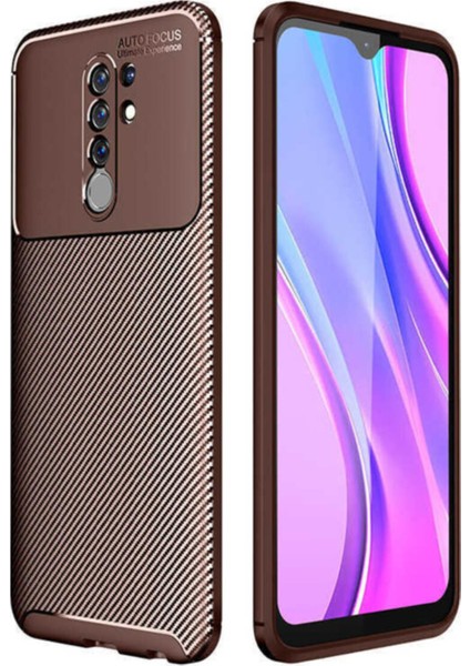 Xiaomi Redmi 9 Karbon Tasarımlı Kapak - Kahverengi