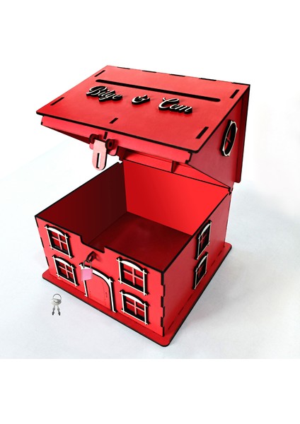 Kişiye Özel Kırmızı Ahşap Kumbara ve Tip Box Kutusu