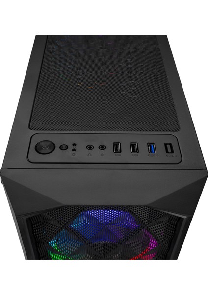 Rampage Bumpy 4X12CM Rainbow Fanlı Tempered Camlı Matx Oyuncu Bilgisayar Kasası