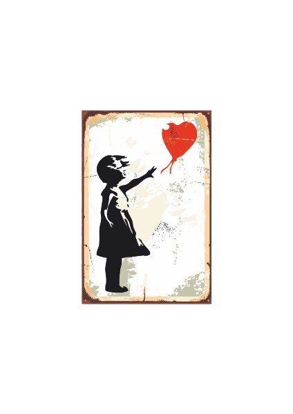 Balonu Kaçan Kız Retro Ahşap Poster 20X30 cm