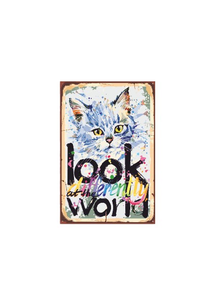 Yağlıboya Kedi Retro Ahşap Poster 20X30 cm