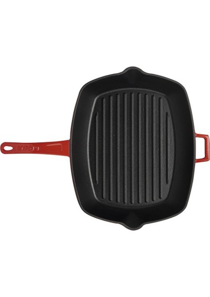 Izgara Grill Tava Kırmızı 20X20 Metal Kulplu