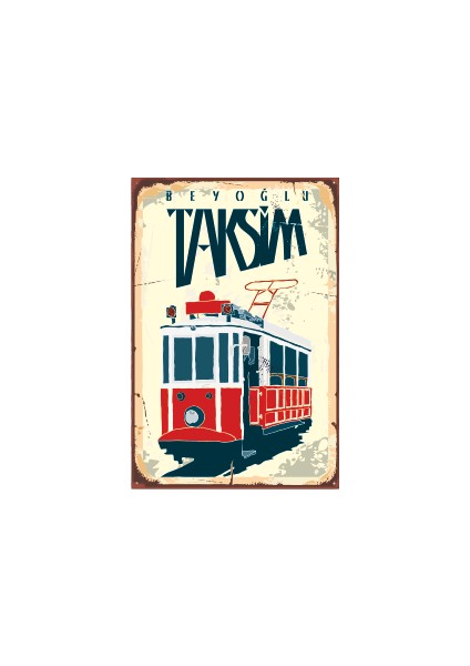 Istanbul Taksim Beyoğlu Tramvay Retrı Ahşap Poster 20X30 cm
