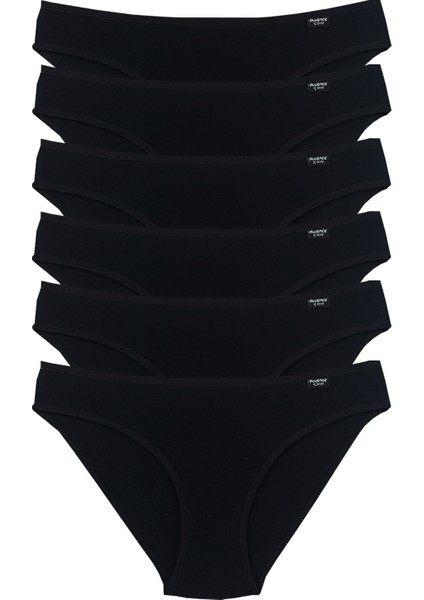 Kadın Siyah 6'lı Paket Likralı Slip Külot