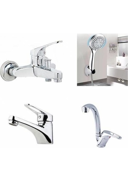 4'lü Batarya Seti Mufak Bataryası - Sabit Lavabo Bataryası - Banyo Bataryası - Duş Seti