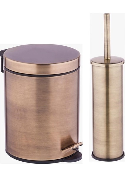 Brown Gold - Kahverengi Renk Banyo 5 Lt Pedallı Çöp Kovası + Klozet Fırçası Set fiyatları