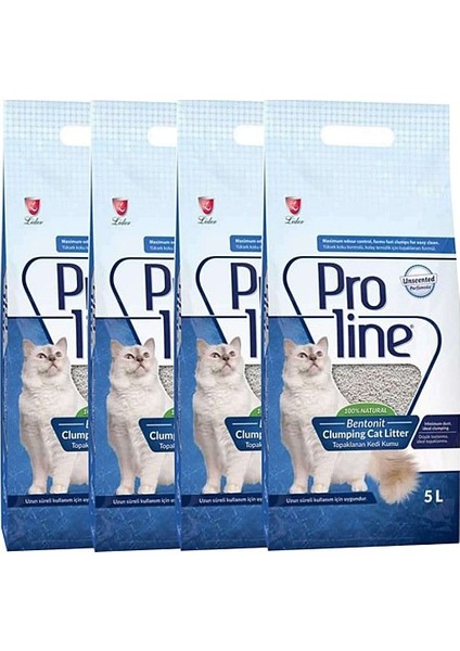 Kokusuz Bentonit Topaklaşan Ince Kedi Kumu 5 lt - 4'lü