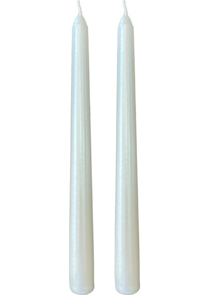 Mum - Şamdan Mumu - Metalik - 2 Adet - Sedefli Beyaz - 26CM