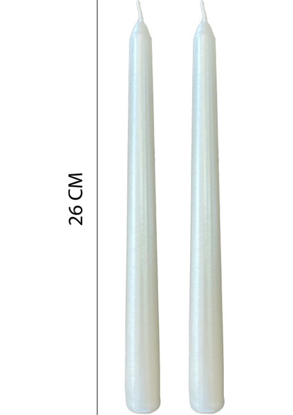 Mum - Şamdan Mumu - Metalik - 2 Adet - Sedefli Beyaz - 26CM