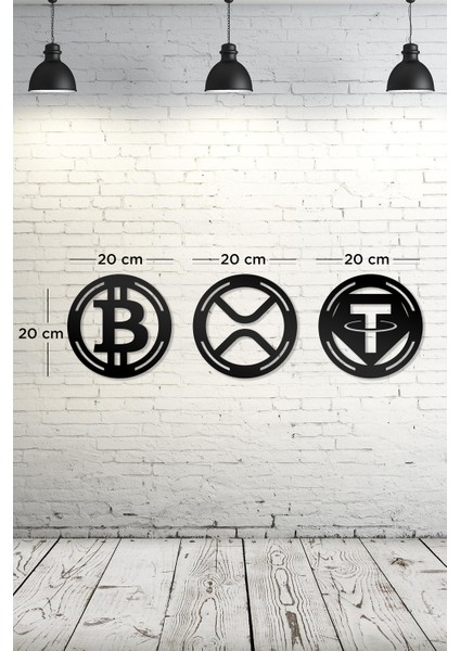 Bitcoin Xrp Tether Figürlü Dekoratif Ahşap Tablo