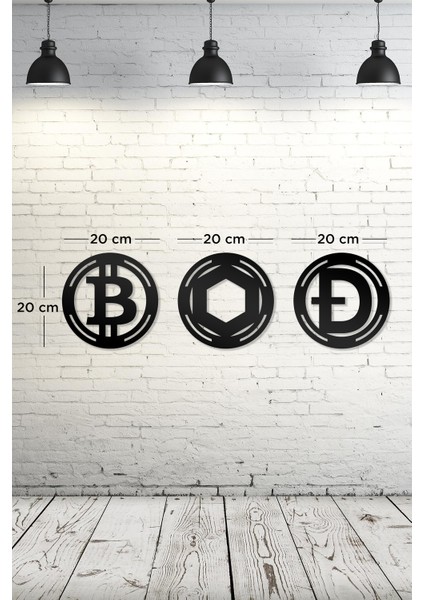 Bitcoin Chainlink Dogecoin Figürlü Dekoratif Ahşap Tablo
