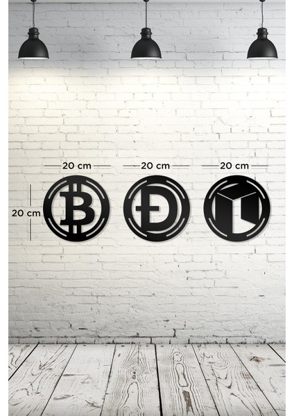 Bitcoin Dogecoin Neo Figürlü Dekoratif Ahşap Tablo
