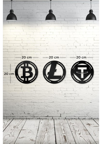 Bitcoin Litecoin Tether Figürlü Dekoratif Ahşap Tablo