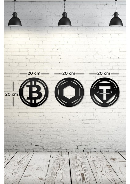 Bitcoin Chainlink Tether Figürlü Dekoratif Ahşap Tablo