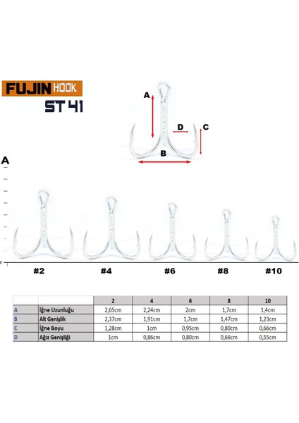 Fujin ST41 Üçlü Maket Balık Iğnesi Nickel