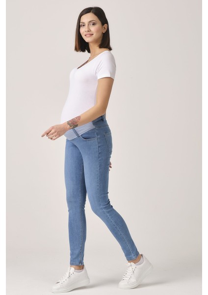 Hamile Kısa Ribana Dar Paça Kot Pantolon Mavi fiyatları