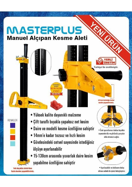 Masterplus Manuel Alçıpan Kesme Aleti Düz ve Yuvarlak Kesim Yerli Üretim