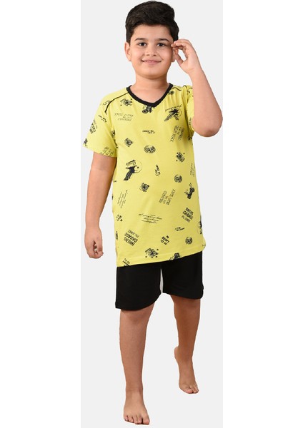 Erkek Çocuk 3 Lü Set Desenli Yazlık Pijama Takımı M3001