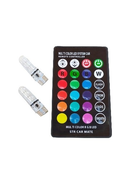 Kumandalı Çakarlı T10 Araç Park Ampulü ( 2 Adet ) 18 LED Rgb Park