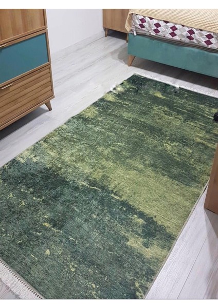 Bodrum Kaymaztabanlı Yıkanabilir Halı Kilim Yolluk Dijital Baskı Yeşil