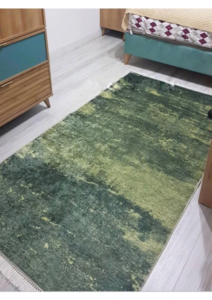 STY Home Bodrum Kaymaztabanlı Yıkanabilir Halı Kilim Yolluk Dijital Baskı Yeşil