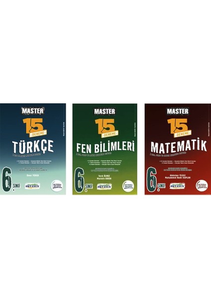 6. Sınıf Master Türkçe -Matematik -Fen Bilimleri 15 Deneme 3 Set