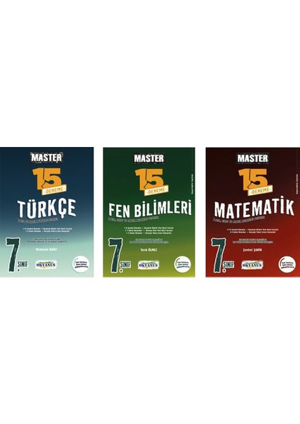 7. Sınıf Master Türkçe -Matematik -Fen Bilimleri 15 Deneme 3 Set