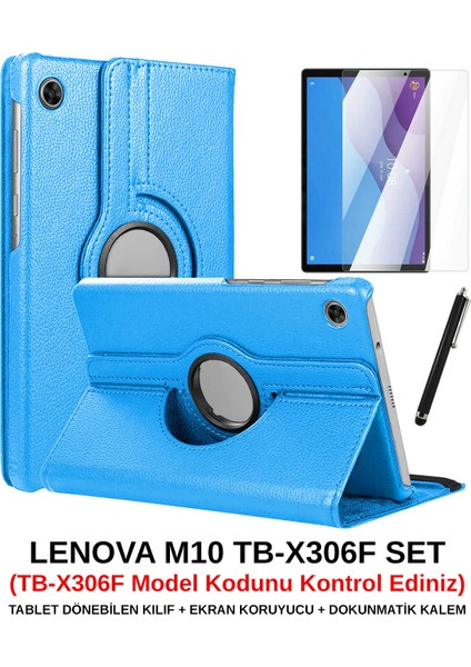 Lenovo Tab M10 Hd (2.nesil) TB-X306F Kılıf Dönebilen Standlı Tablet Kılıfı + Ekran Koruyucu + Kalem