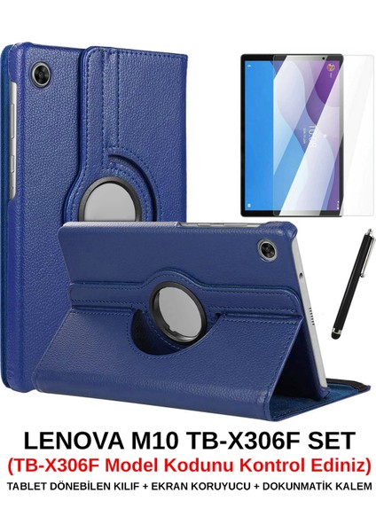 Lenovo Tab M10 Hd (2.nesil) TB-X306F Kılıf Dönebilen Standlı Tablet Kılıfı + Ekran Koruyucu + Kalem