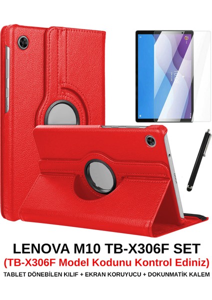 Lenovo Tab M10 Hd (2.nesil) TB-X306F Kılıf Dönebilen Standlı Tablet Kılıfı + Ekran Koruyucu + Kalem