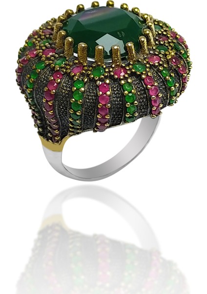 Zümrüt Taşlı Zirkon Süsleme Otantik Gümüş Yüzük fiyatları