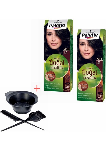 Kalıcı Doğal Renkler 1-0 Siyah x 2 Adet + Boyama Seti