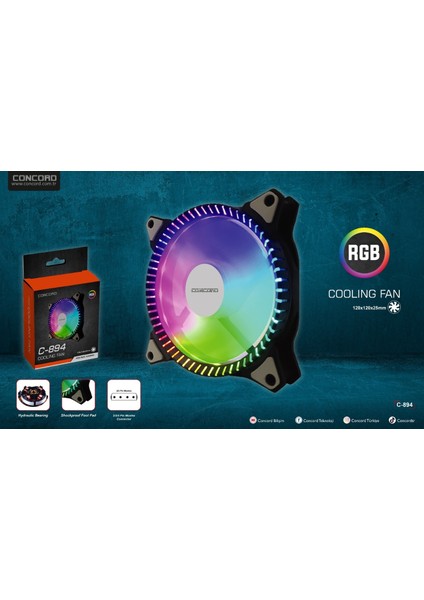 C-894 Rgb 3 Renk Rainbow Gökkuşağı 12CM Kasa Geniş Fan