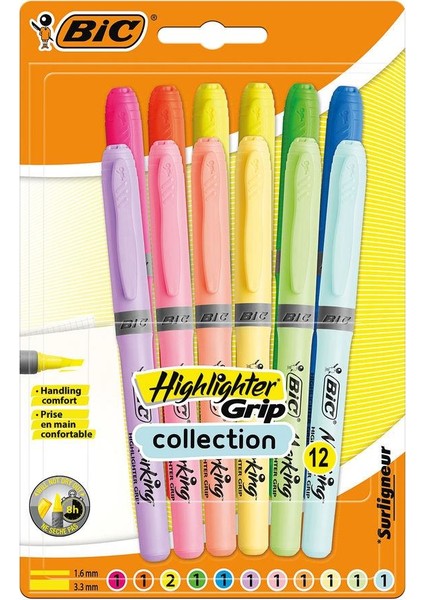 Highlighter Grip 12 Renk Fosforlu Kalem Set Pastel + Canlı Renkler