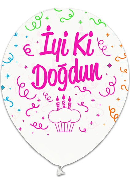 Floresan Iyi Ki Doğdun Çepeçevre Baskılı Beyaz Balon 10 Adet