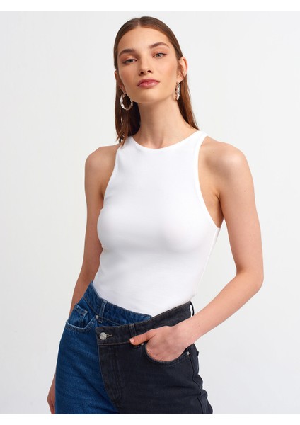 3694 Halter Yaka Tshirt-Beyaz