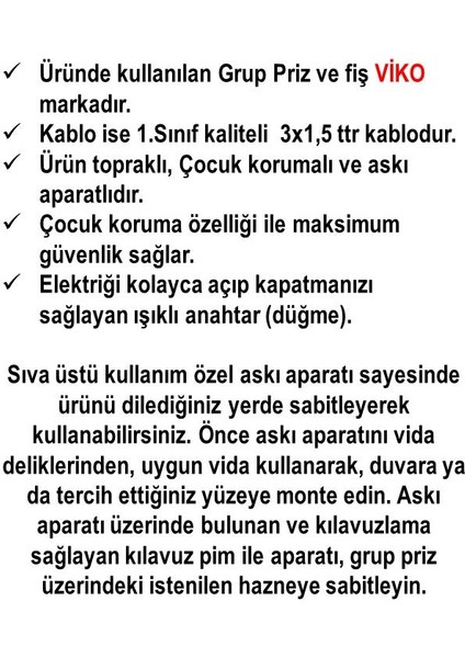 Ekonomik Siyah 3'lü Anahtarlı Topraklı Çocuk Korumalı Grup Priz 7 Metre Kablo
