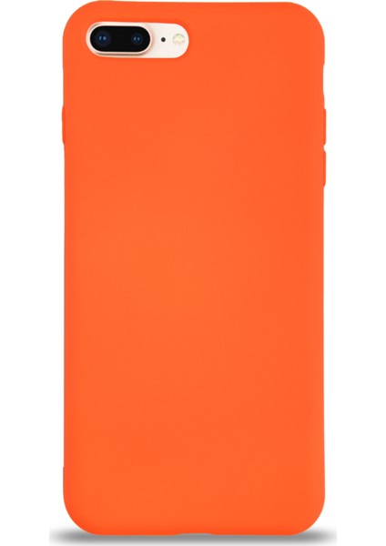 Apple iPhone 8 Plus Kılıf Kalp Logolu Altı Kapalı Içi Kadife Lansman Silikon Kılıf Turuncu