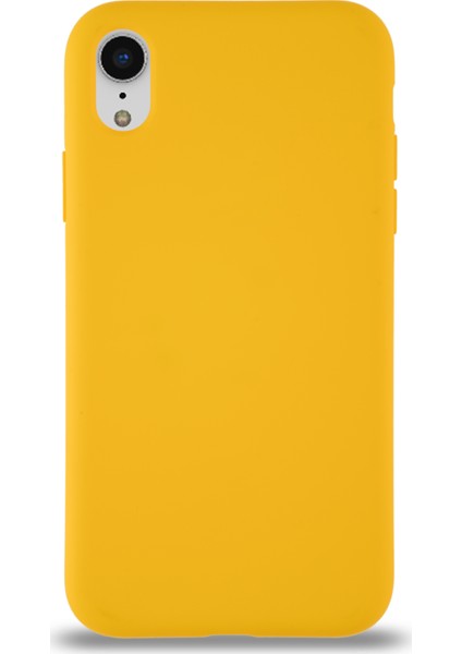 Apple iPhone Xr Kılıf Kalp Logolu Altı Kapalı Içi Kadife Lansman Silikon Kılıf Sarı
