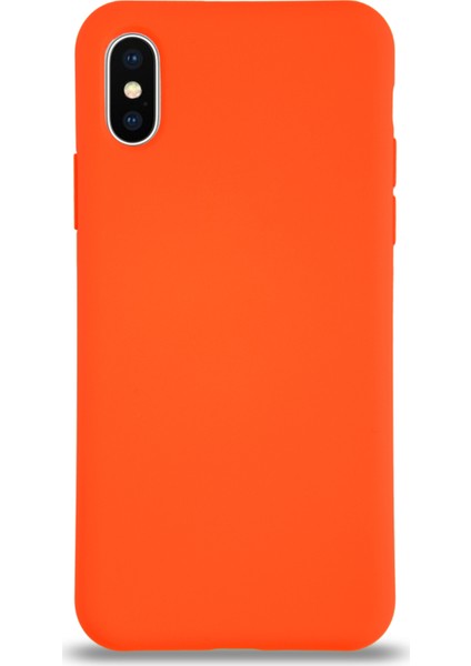 Apple iPhone Xs Max Kılıf Kalp Logolu Altı Kapalı Içi Kadife Lansman Silikon Kılıf Turuncu