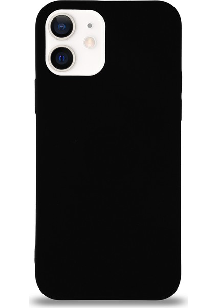 Apple iPhone 12 Kılıf Kalp Logolu Altı Kapalı Içi Kadife Lansman Silikon Kılıf Siyah