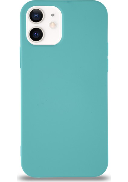 Apple iPhone 12 Mini Kılıf Kalp Logolu Altı Kapalı Içi Kadife Lansman Silikon Kılıf Turkuaz