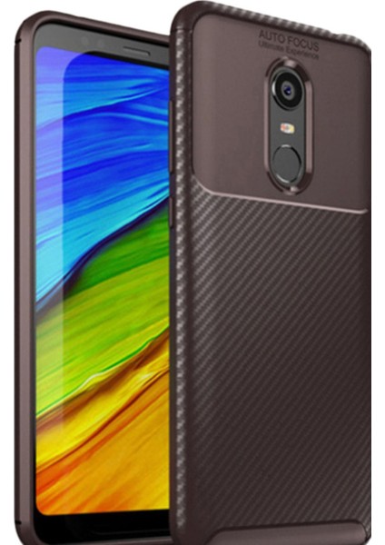 Xiaomi Redmi 5 Plus Karbon Tasarımlı Kapak Kahverengi