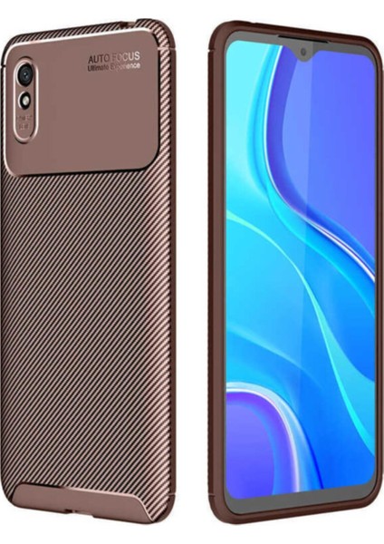 Xiaomi Redmi 9A Karbon Tasarımlı Kapak Kahverengi