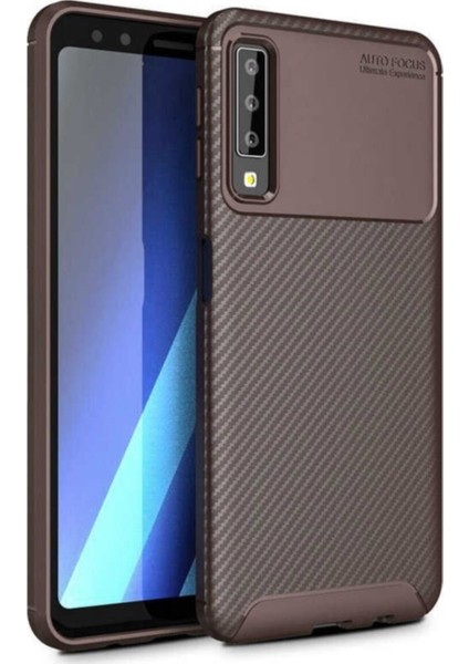 Samsung Galaxy A70 Karbon Tasarımlı Kapak Kahverengi